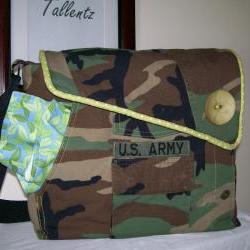 Recycled Army Shirt Diaper Bag  -SOLD